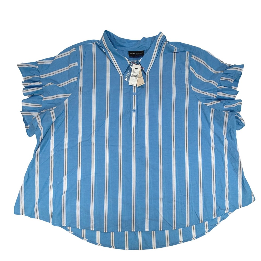 Lane Bryant Ruffle Sleeve Button Down Top Blue Stripe NWT Women's Plus Size 22 - Picture 4 of 11
